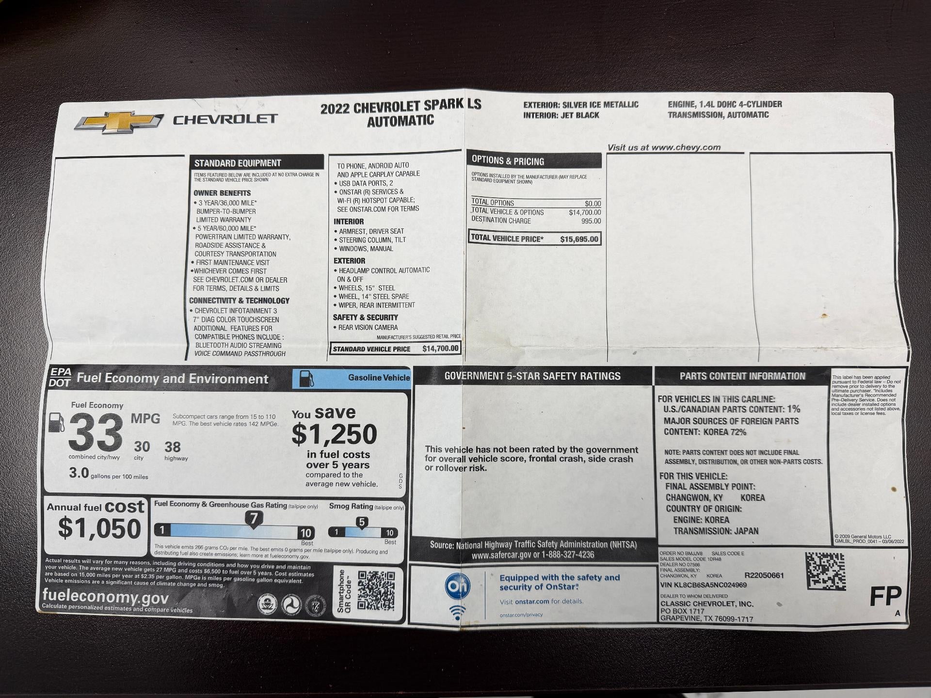 2022 Chevrolet Spark 4dr HB CVT LS